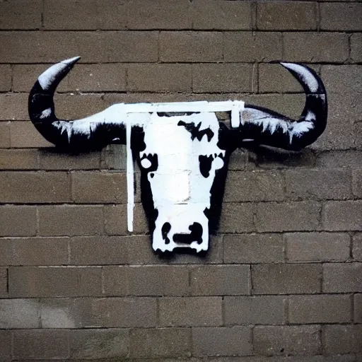  bull head half covered face, banksy style