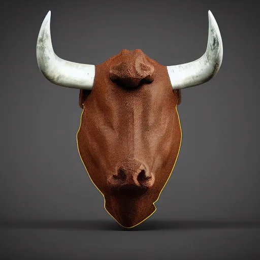  bull head with half covered face mask, hyper realistic, dark lighting