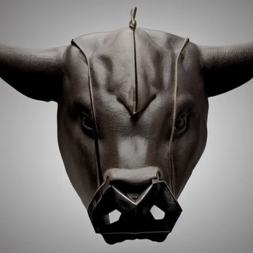  bull head with hood wearing mask, dark lighting