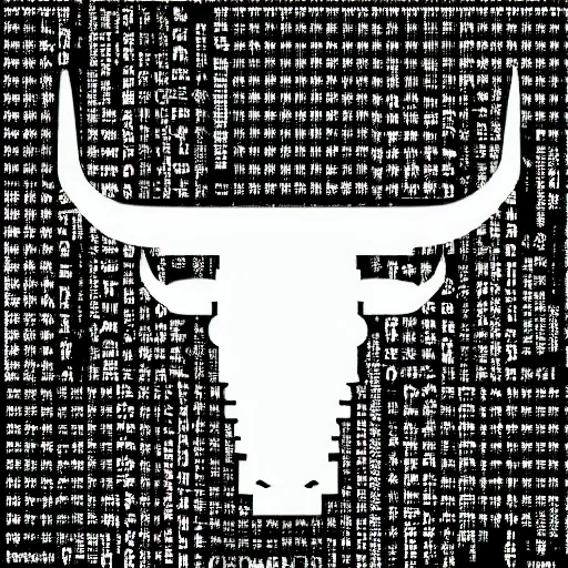  bull horn, dark background, matrix ascii style