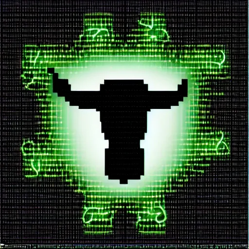  big bull head, dark background, matrix ascii style