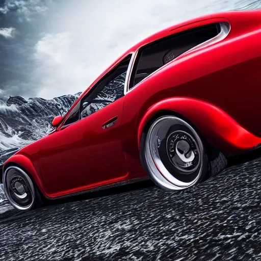 A realistic beautiful red car, 4k resolution, hyper detailed