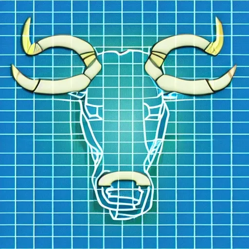 bull head, realistic, matrix ascii style, digital blue light
