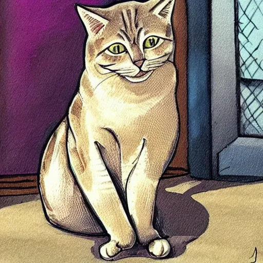 awesome art of a cat that is pensive and waiting for his pay