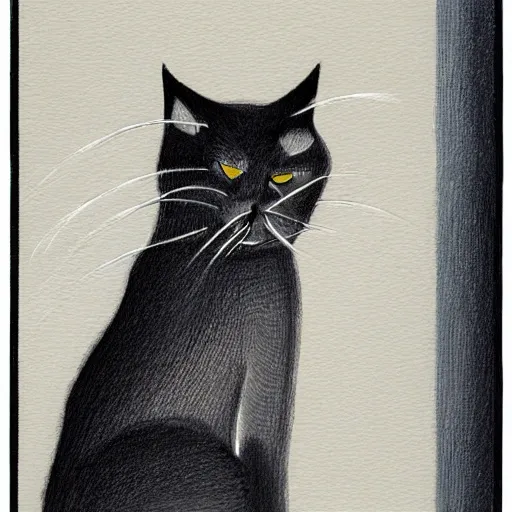 awesome art of a cat that is pensive and waiting for his pay