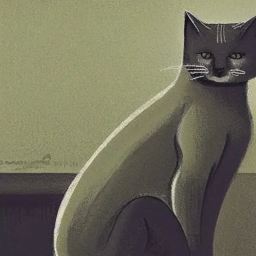 awesome art of a cat that is pensive and waiting for his pay