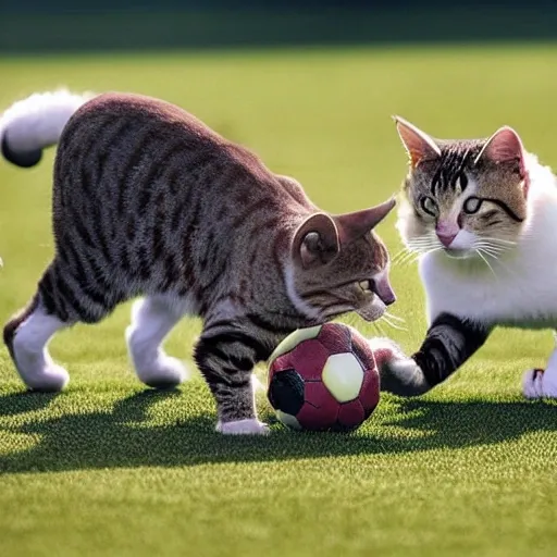 Cats playing soccer, ultra HD, realistic