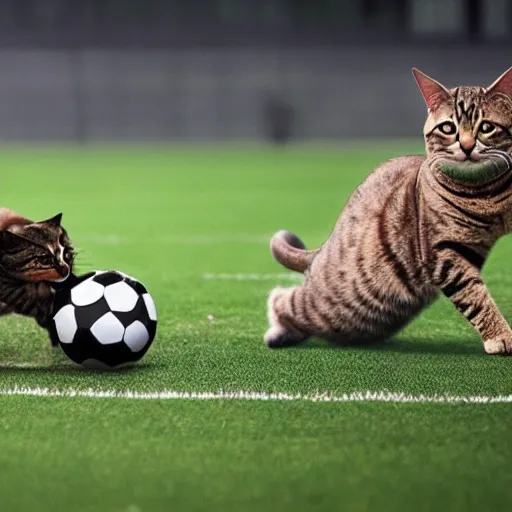 Cats playing soccer, ultra HD, realistic