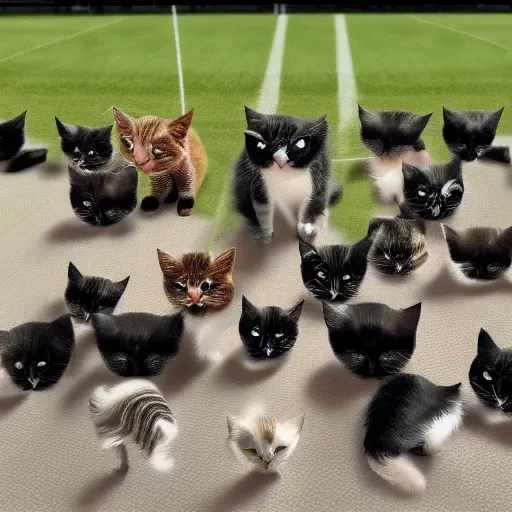 Soccer team of 11 Cats, picture before the game, ultra HD, realistic