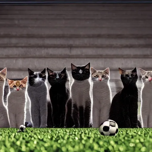 Soccer team of 11 Cats, picture before the game, ultra HD, realistic