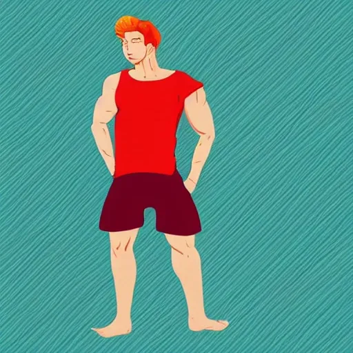 outline, vector, sea background, BREAK
 best quality, 1 boy, red hair, clear hair ,tshirt, bare shoulder, (cleavage), exposed midriff, shirt lift,perspective,looking at viewer,dynamic pose, chill, cool, Cartoon