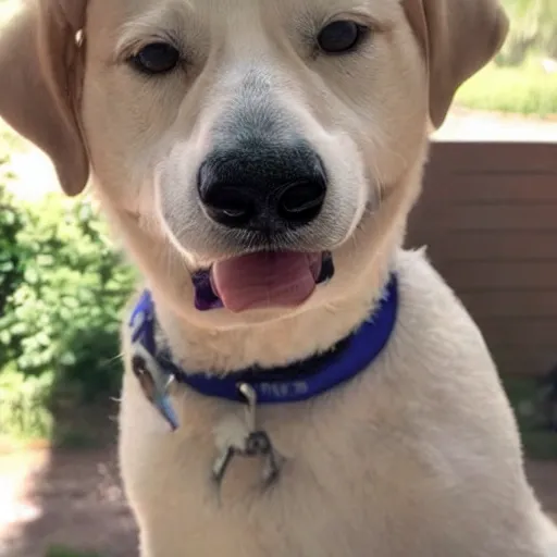 UNA FOTO DE UN PERRO SONRIENDO