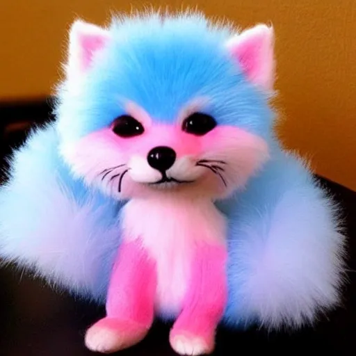 fluffy pink fox in universe whith blue eyes