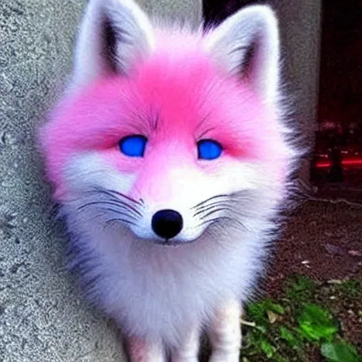 fluffy pink fox in universe whith blue eyes - Arthub.ai