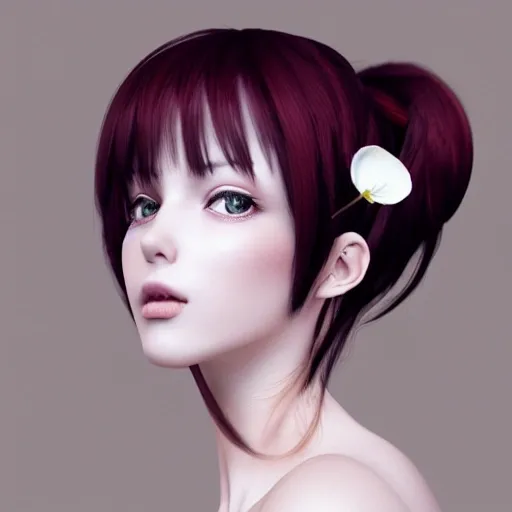 the portrait of the absurdly beautiful, graceful, elegant, gorgeous, fashionable photorealistic anime european woman made of cherries and white petals with tears, an ultrafine hyperrealistic illustration by kim jung gi, , 3D