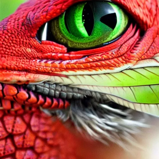 real red dragon whith green eyes