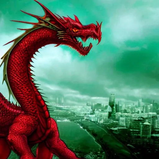 enormous real red dragon whith green eyes - Arthub.ai