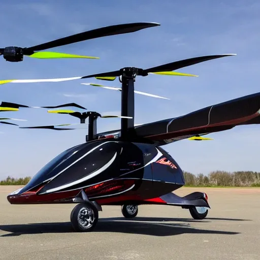 evtol with tilted rotors and 8 prepellers, Trippy