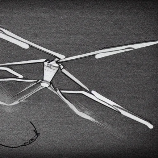 evtol with tilted rotors and 8 prepellers and V tail, Trippy, Pencil Sketch