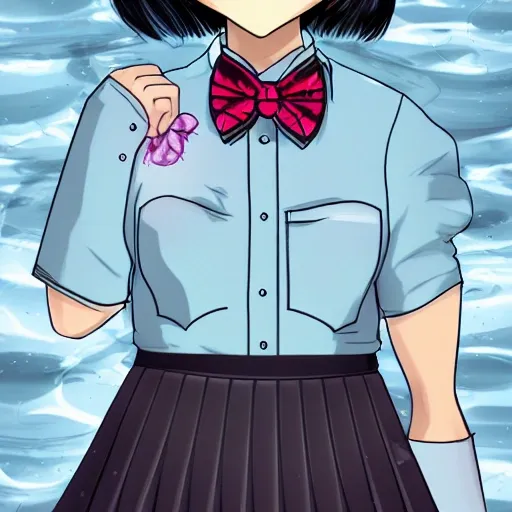 , ultra-detailed,
1 girl,cute, solo,beautiful ,(nose blush),(smile:1.1),(closed mouth)
medium breasts,beautiful detailed eyes,(collared shirt:1.1), bowtie,pleated skirt,(short hair:1.2),floating hair 