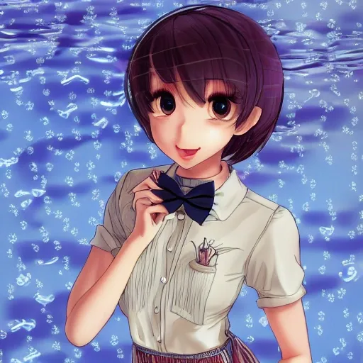 , ultra-detailed,
1 girl,cute, solo,beautiful ,(nose blush),(smile:1.1),(closed mouth)
medium breasts,beautiful detailed eyes,(collared shirt:1.1), bowtie,pleated skirt,(short hair:1.2),floating hair 