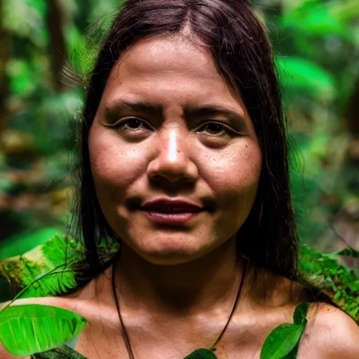 photo of a woman in the Amazon Rainforest, in the style of hyperrealistic portraits, contest winner, color photography pioneer, minimalistic, 4k --ar 3:2 --v 5