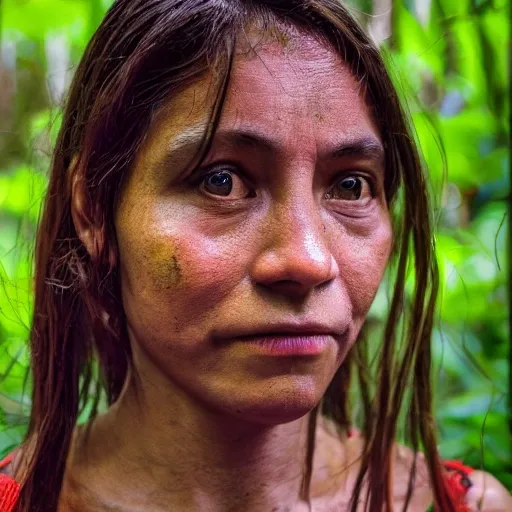 photo of a woman in the Amazon Rainforest, in the style of hyperrealistic portraits, contest winner, color photography pioneer, minimalistic, 4k --ar 3:2 --v 5