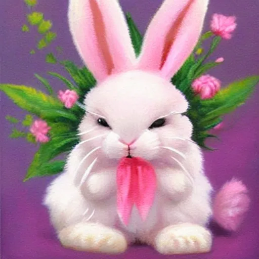 Cute bunny,Fluffy pink rabbit,App mascot cute bunny, 3D, Oil Painting