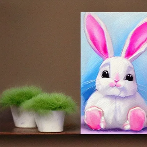 Cute bunny,Fluffy pink rabbit,App mascot cute bunny, 3D, Oil Painting, Water Color, Cartoon