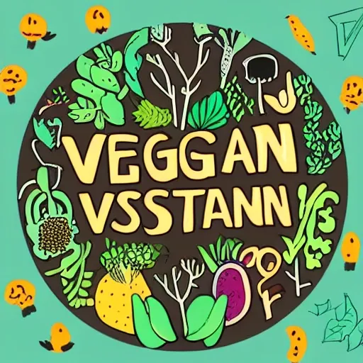 make an illustration that has the word VEGANISM IS JUSTICE in the center and animals around it and lots of vegetation , Cartoon