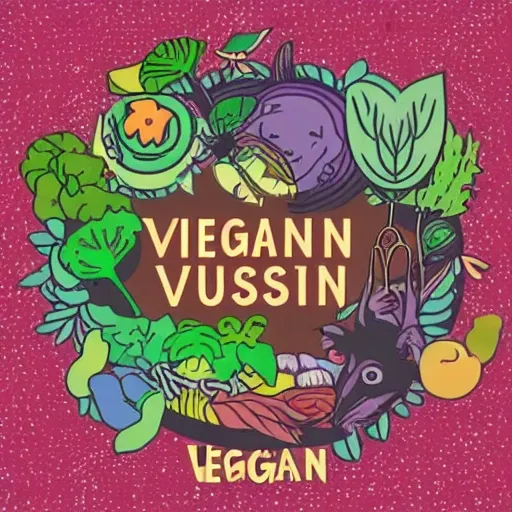 make an illustration that has the word VEGANISM IS JUSTICE in the center and animals around it and lots of vegetation , Trippy, 3D