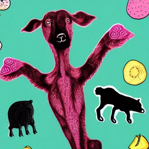 make an illustration about veganism for animals, Trippy