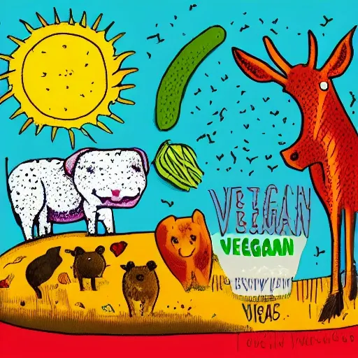 make an illustration about veganism for animals, Trippy - Arthub.ai
