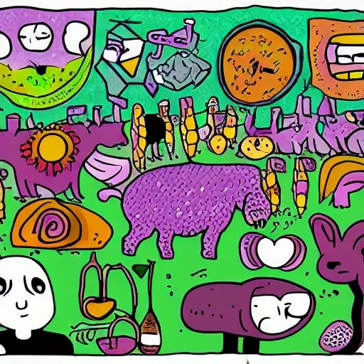 make an illustration about veganism for animals, Trippy, Cartoon