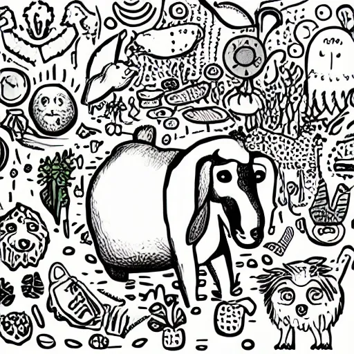 make an illustration about veganism for animals, Trippy, Cartoon, Pencil Sketch