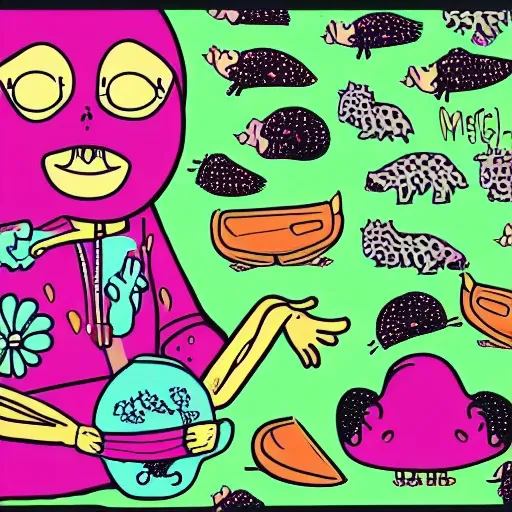 
make an illustration about veganism for animals, Cartoon, Trippy