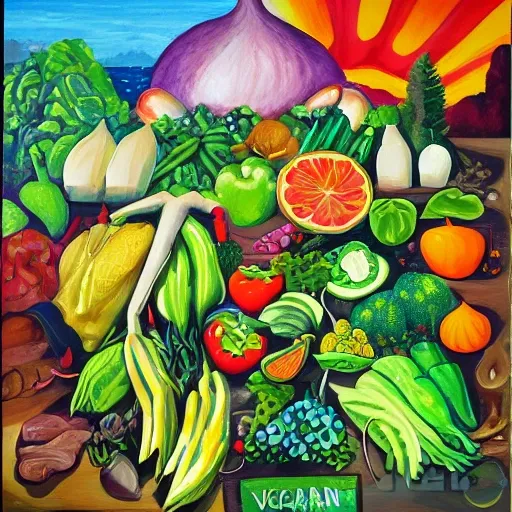 
make an illustration about veganism, Oil Painting