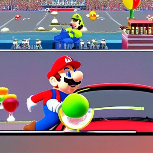 Mario bros levantando la copa del mundo, usando la camioneta de Alemania  3D, , Cartoon