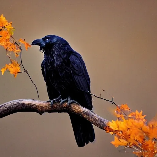 On a bare branch
the lone raven grows old quietly
Autumn evening