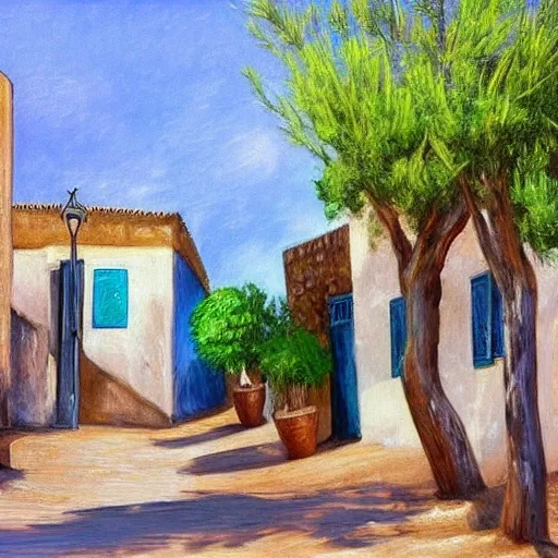 A traditional Moroccan town on the street of a small village on the Atlas Mountains. a gazebo in the shade of a hundred-year-old olive tree; Friendly atmosphere around tea and mint. Dolce Vita. Unreal Engine Rendering, Hyper Realistic, Super Detail, Oil Painting, Warm Colors, Happy, Impressionism, Da Vinci, Gary Bardeen Style --ar 2:3, Oil Painting, 3D, 3D, 3D, Cartoon