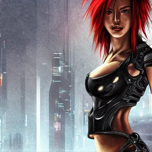 (masterpiece, cyberpunk, hyper detailed, best quality), woman, solo, tanned skin, toned body, calm demeanor, motorcycle, motorcycle helmet, vibrant ginger hair under motorcycle helmet, cleavage, detailed clothing, finely detailed, beautiful detailed shading, beautifully detailed background, sharp focus, cinematic lighting, modern photography, micro detail, macro detailed shading, smooth soft skin, glowing light, detailed background, dynamic angle,