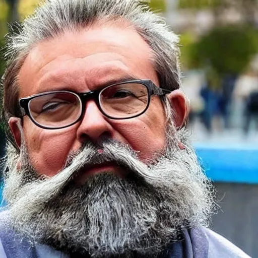 Haz una foto de lejos a dos hombres  entrañables  de avanzada edad, con bastón, sentados en el banco de un parque. No ocupan toda la foto. Uno de ellos tiene barba y mira hacia abajo, hacia el suelo, y el otro mira fijamente al de barba. Los rostros han de verse bien.
