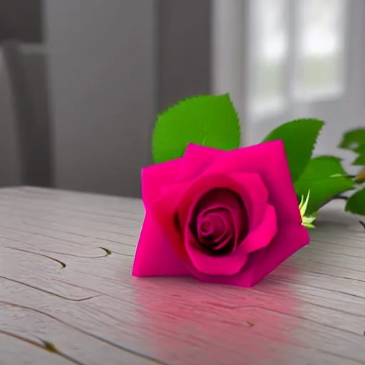 A rose on the dining table , 3D