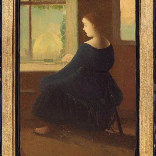 the young female sitting on the bed, tears, moonlight