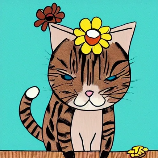 cat, Cartoon,long hair,flower in head