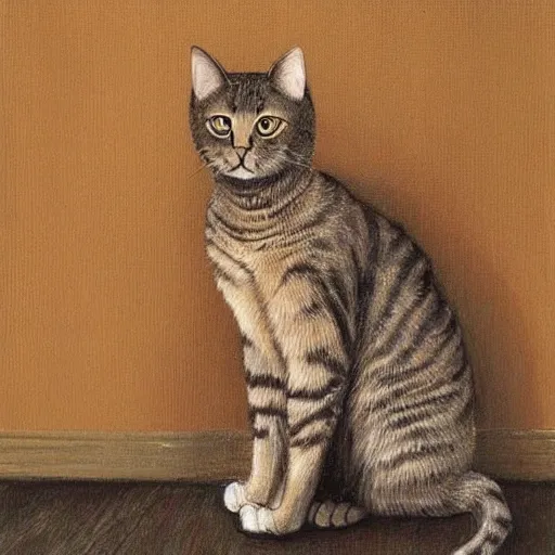 awesome art of a cat that is pensive and waiting for his pay, whole body