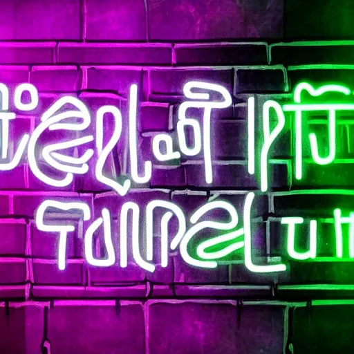 the text "I had to fall to lose it all But in the end, it doesn't even matter" neon glow purple and yellow, black background, gothic graffiti style 