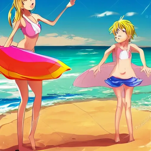 Girl playing on the beach anime 

