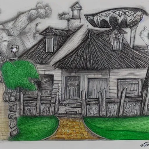 casa, terreno, propiedad, Cartoon, 3D, Trippy, 3D, Pencil Sketch