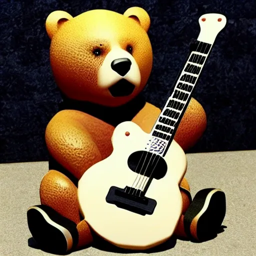 real bear play a guitar rock , 3D